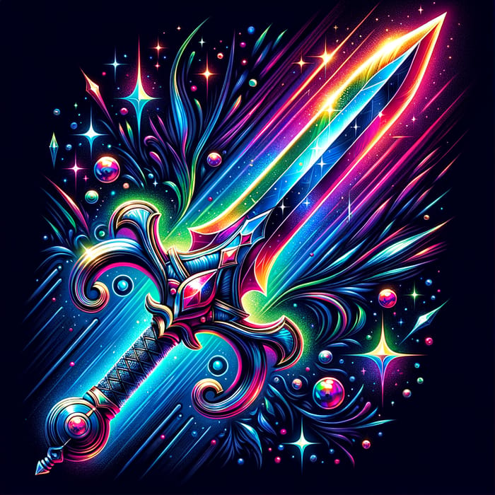 Gaming Rainbow Sword Neon Art - Vibrant Design