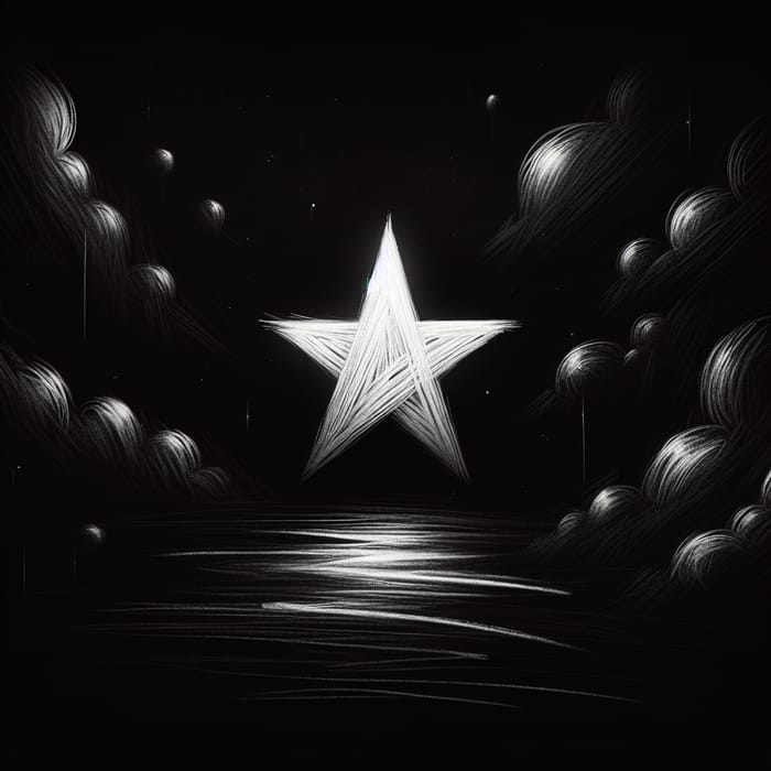 White Star on Black Background - Pencil Drawing Art