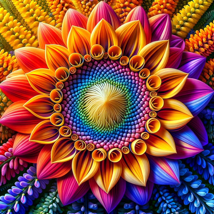 Vivid HDR Flower Composite: Sunflower, Salvia, Lupine | Botanical Macro Photography