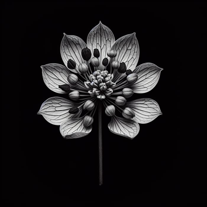 Monochrome Pressed Flower Photo - Dogwood, Eucalyptus, Agapanthus Chimera