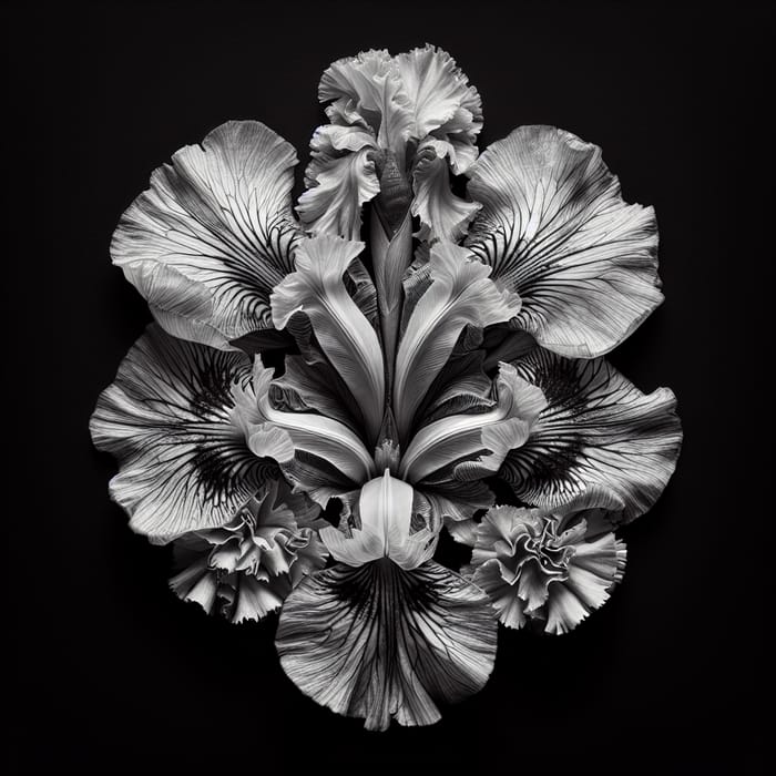 Detailed Pressed Iris, Carnation & Rose Chimera Photo | Botanical HDR