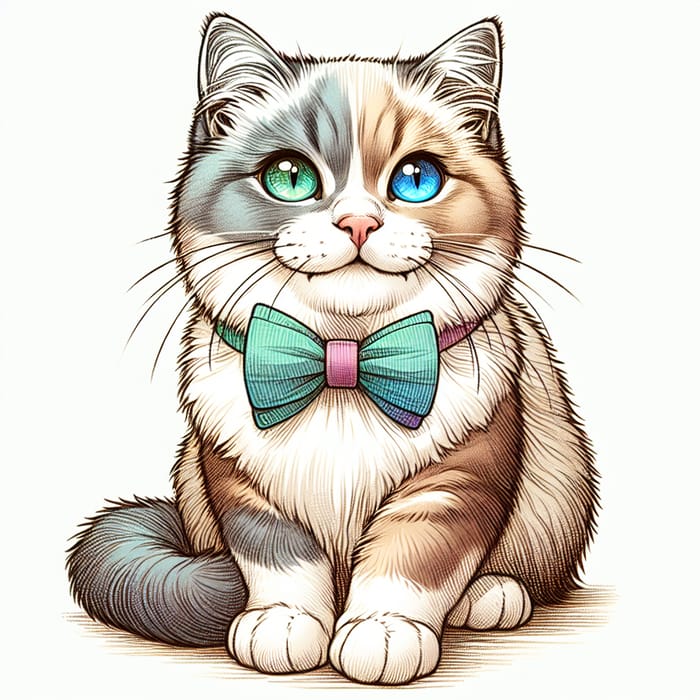 Charming Cat with Blue and Green Eyes & Bowtie