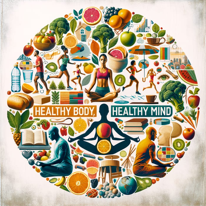 Health Body Healthy Mind Collage Art: Wellness Balance Piece