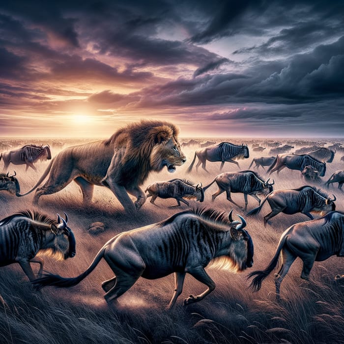 Majestic Lions Hunting in African Plains