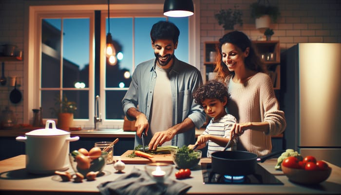 Cheerful Family Cooking in a Cozy Modern Kitchen