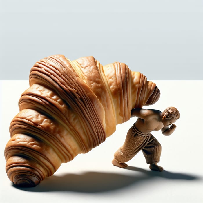 Man Pushing Appetizing Croissant Sculpture