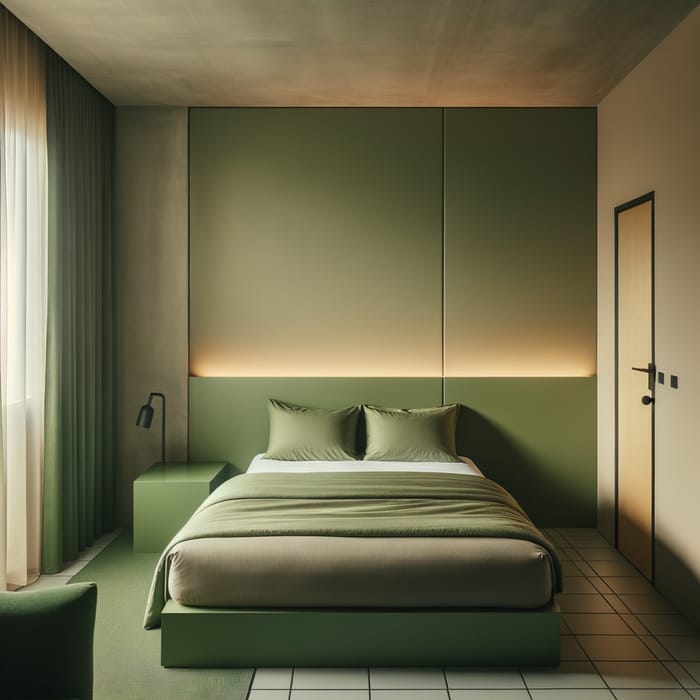 Cozy Green Hotel Room with Single Bed, 4K