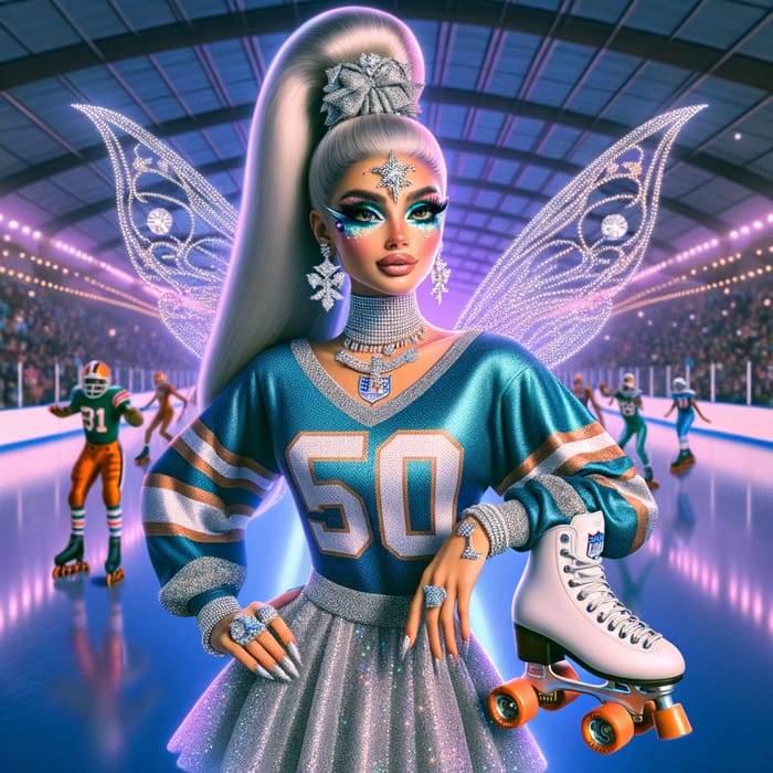 Hyper-Realistic Fairy Godmother Skating in Vibrant Detroit Lions-Themed Outfit