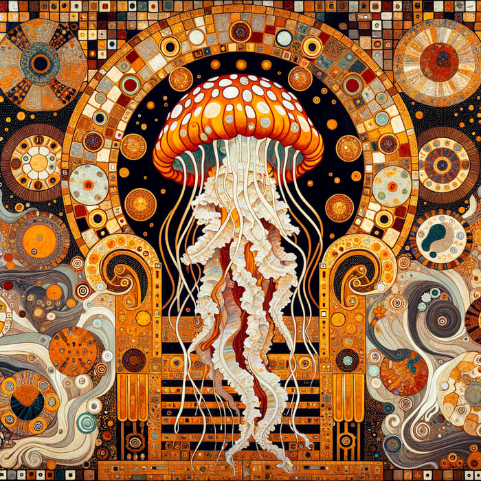Majestic Gorgon Jellyfish on Throne in Klimt Style Majestic Gorgon Jellyfish on Throne in Klimt Style