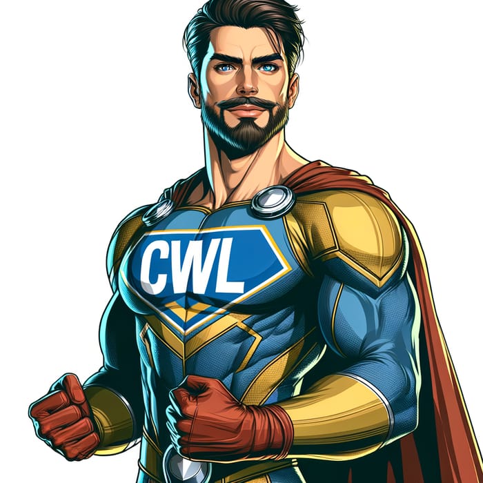 Powerful Caucasian Superhero with Beard | CWL Logo