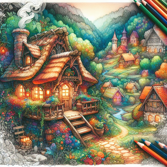 Whimsical Cottage in Enchanting Village | Fantasy Illustration