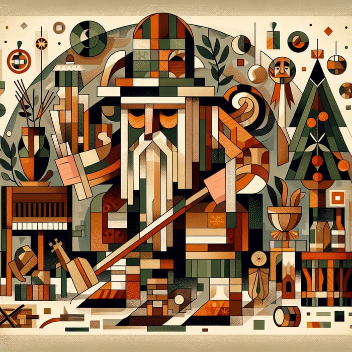 Cubist-style Olentzero Christmas Card with Nature Elements Cubist-style Olentzero Christmas Card with Nature Elements