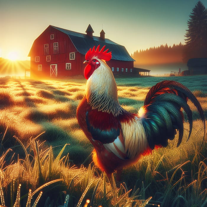 Majestic Rooster in Rustic Farm Setting