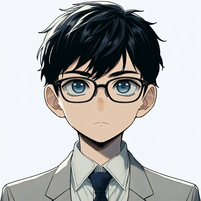 Chic Business Boy with Blue Eyes in Anime Style