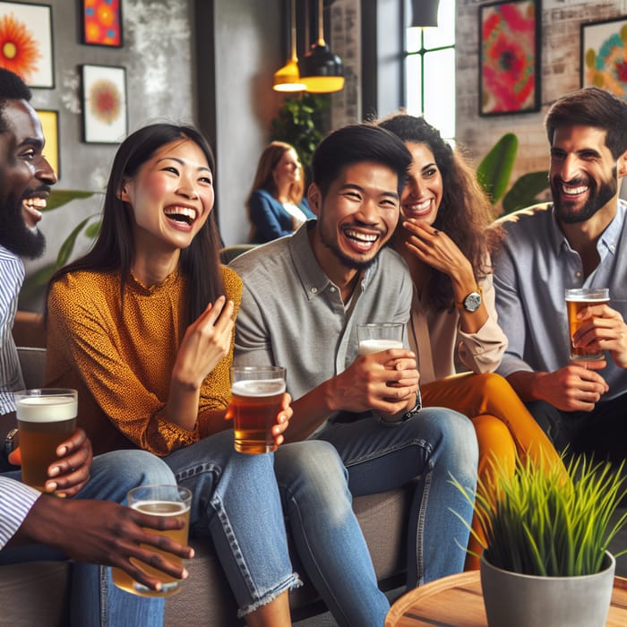 Diverse Group of Co-Workers Enjoying Friendly Gathering in Modern Office Setting