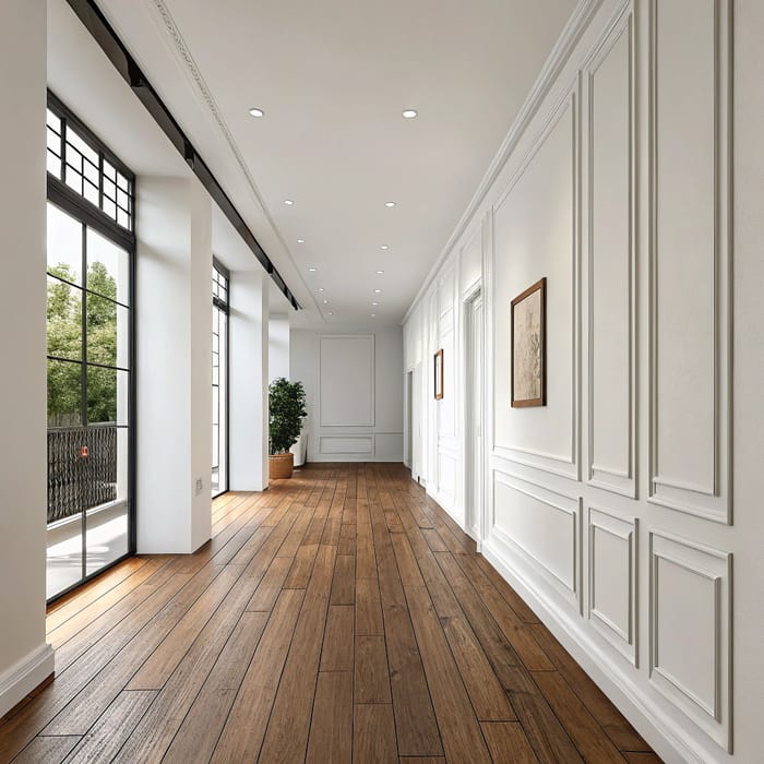 Stylish White Walls with Classic Hardwood Floors