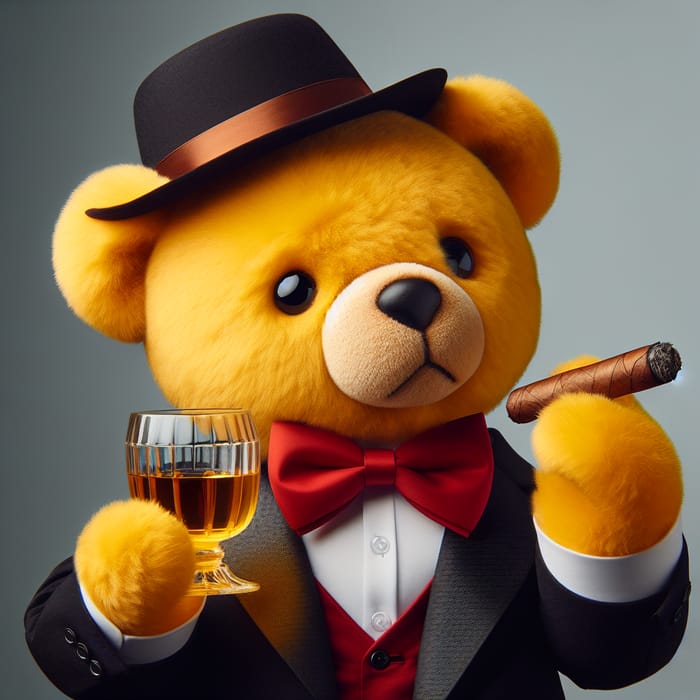 Elegant Winnie the Pooh in Tuxedo Sipping Honey