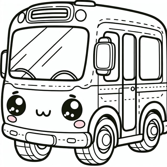 Adorable Bus Coloring Page | Simple Line Art for 4-Year-Olds