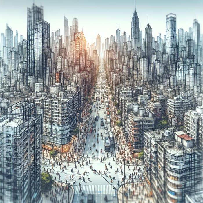 Exploring Vibrant Cityscape through Pedestrian's View in Photoshop