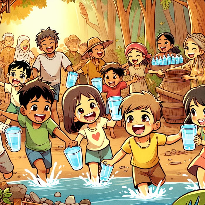 Bayanihan Forest Scene Cartoon: Joyful Illustration of Community Effort