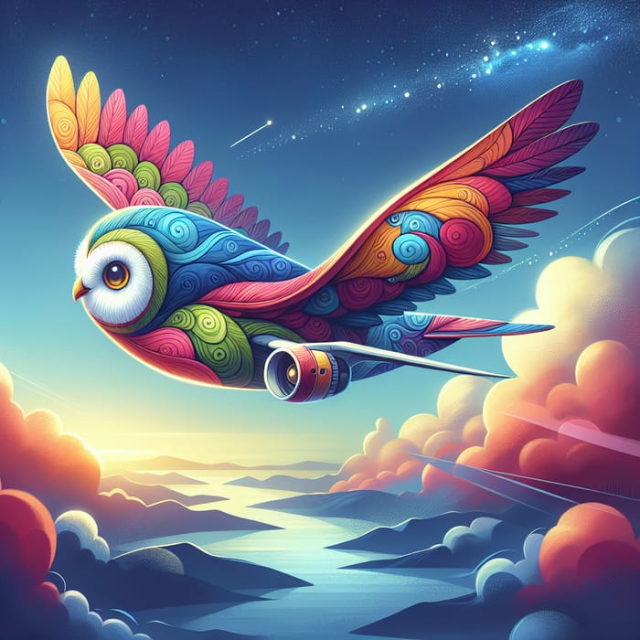 Whimsical Owl-Shaped Airplane Illustration