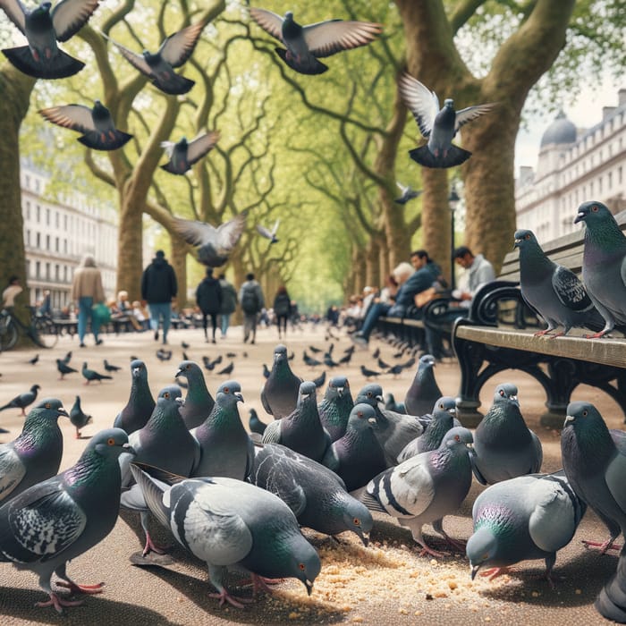 Pigeons in the City Park: A Serene Encounter