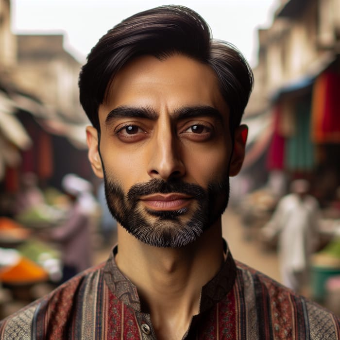 30 Year Old Indian Man Portrait at Vibrant Market