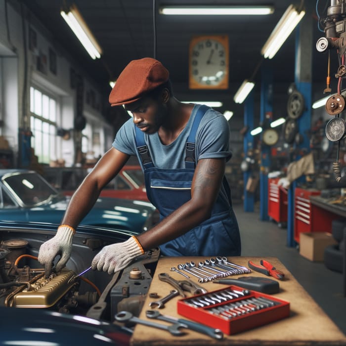 Skilled Mechanic on Vintage Car