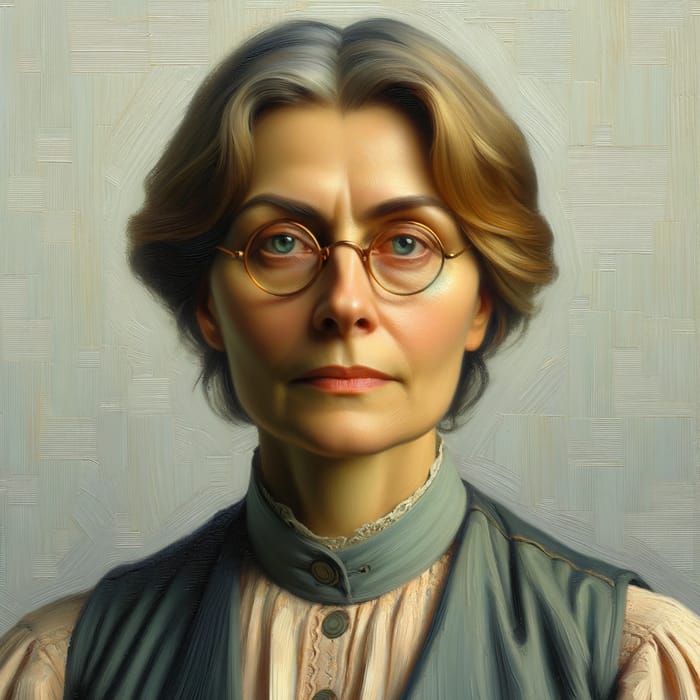 Elegant Realist Painting of a Woman with Eyeglasses