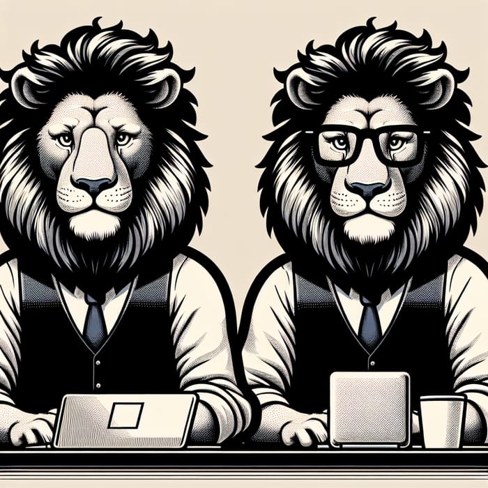 Courageous Lion Software Developer in Glasses Coding Artwork