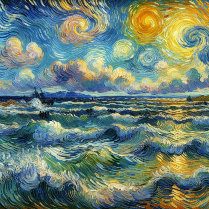 Van Gogh Style Ocean Seascape Painting