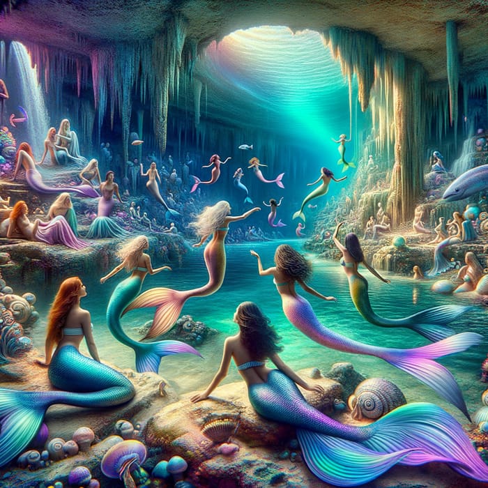 Mystical Underwater Scene of Mermaids in Pastel Hues