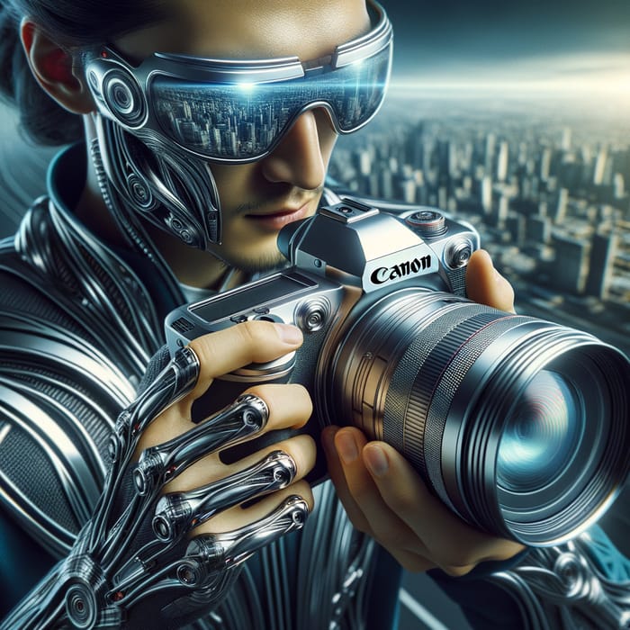 Futuristic Photographer with Ultra-Modern Canon Lens