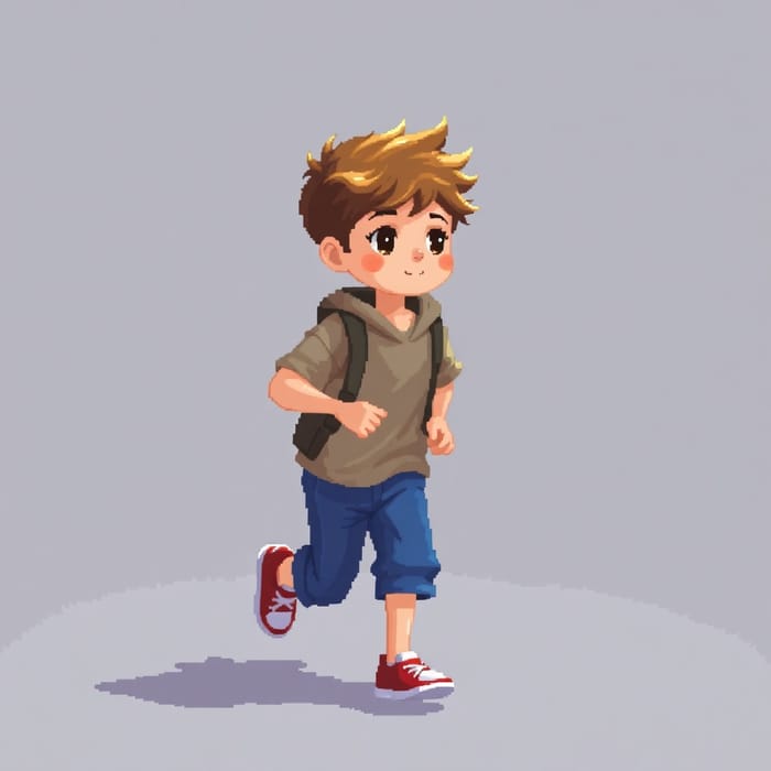 Pixelated Boy Student: Resting and Running Stages