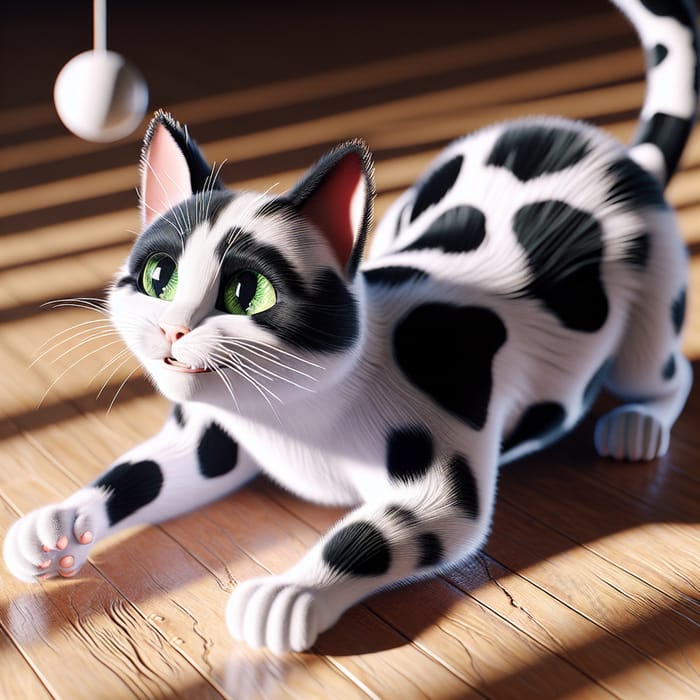 Playful Black and White Cat with Green Eyes