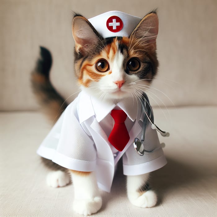 Calico Cat Nurse - Cute Feline in Medical Attire