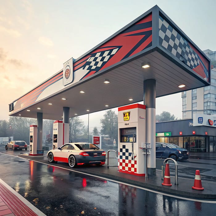 Motorsport-Themed Gas Station & Car Wash Services