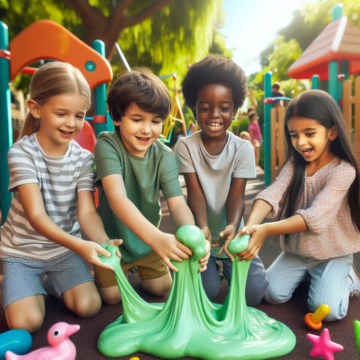 Playful Kids Mold Joy with Slime in Diverse Playground