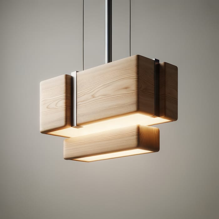 Minimalist Rectangular Wood and Chrome Hanging Lamp Design