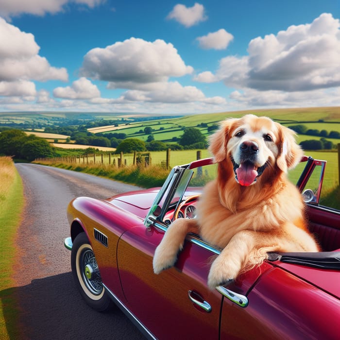 Adorable Golden Retriever Enjoying Vintage Car Ride