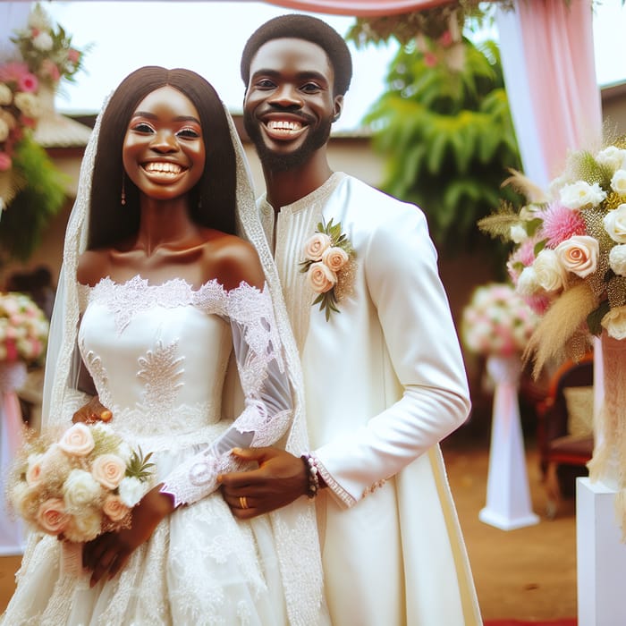 Happy Black Couple Wedding Day with Flowers