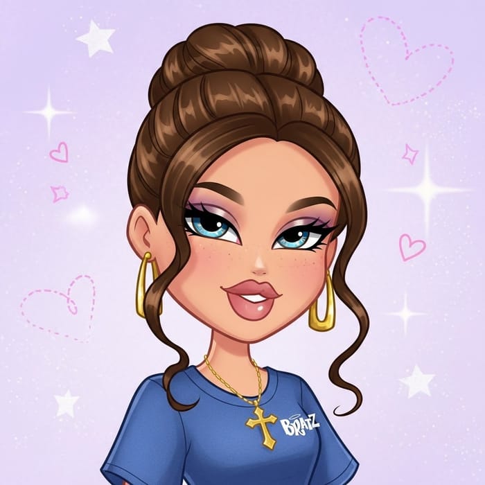 Bratz Doll Cartoon – Custom Blue Shirt & Gold Necklace Bratz Doll Cartoon – Custom Blue Shirt & Gold Necklace