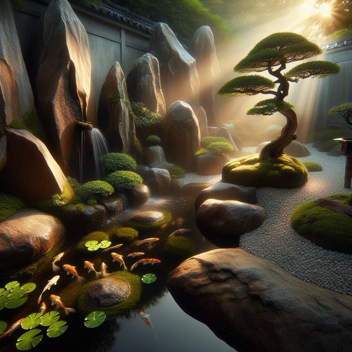 Tranquil Rock Garden: Serene Harmony in Morning Sunlight