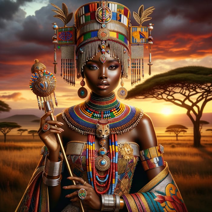 African Queen in Traditional Attire - Majestic Cultural Tribute