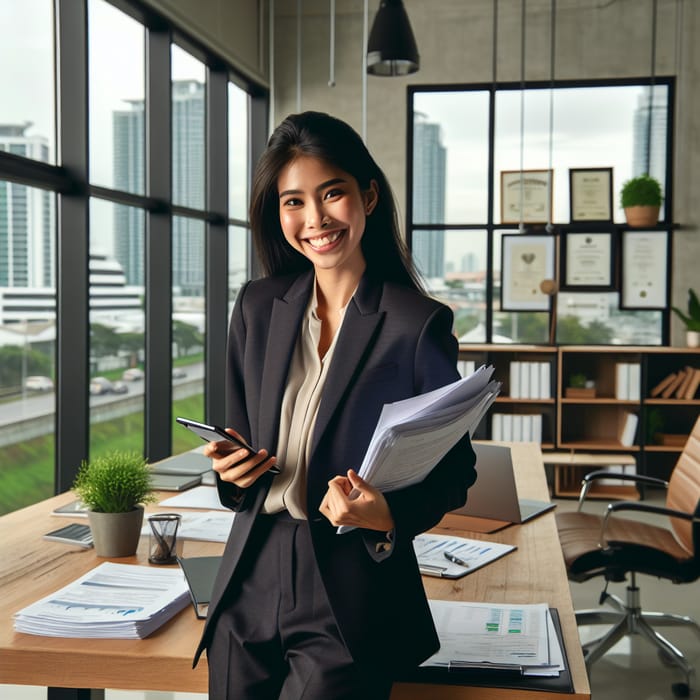 Happy Financier in Modern Office | Cityscape View