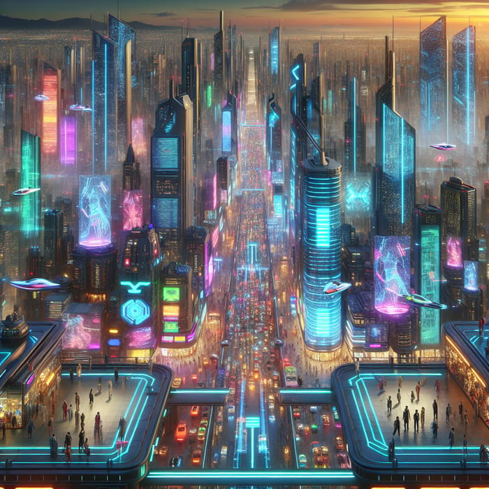 Future Cityscape and Cyberpunk Scene | Neon-Lit Urban Metropolis