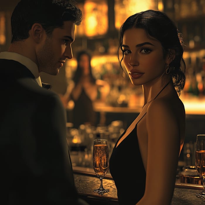 Intimate Bar Scene: Stylish Model Meets Elegance