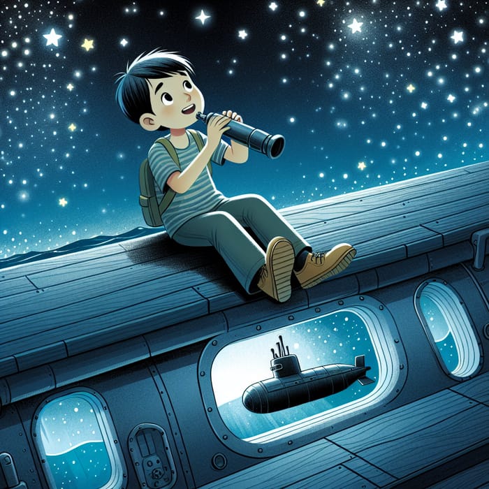 Asian Boy Exploring the Starry Night Sky