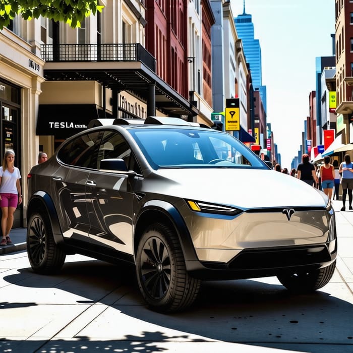 Tesla Cybertruck in Urban Setting - Peaceful City Street View