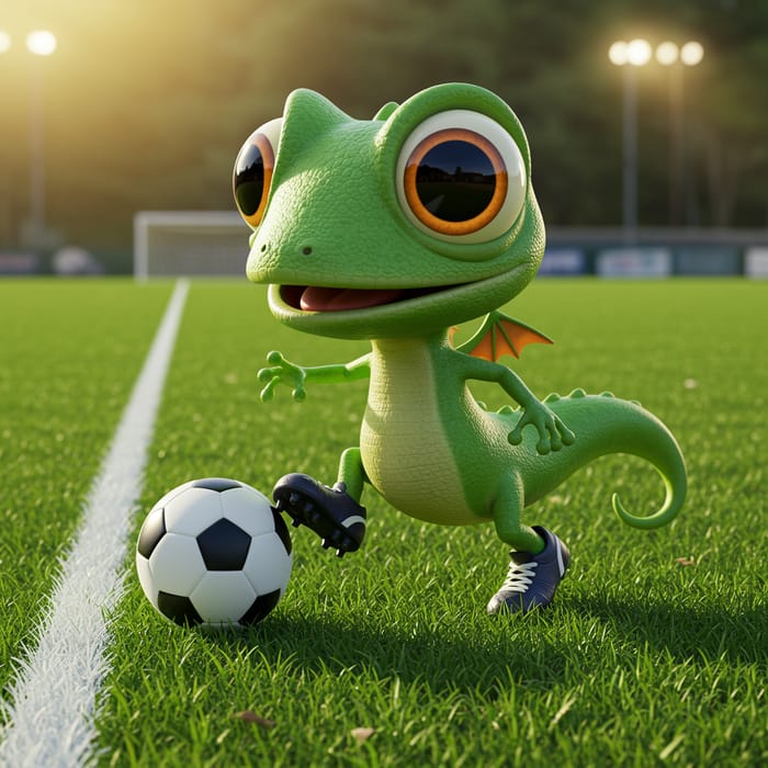 Funny Avatar: Lizard Dragon on Soccer Field